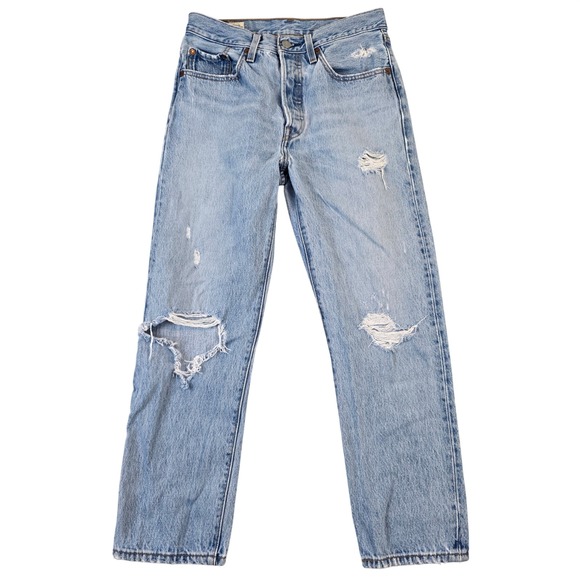 Levi's Denim - Levis Premium 501 Original Light Wash Denim Straight Leg Jeans Button Fly 26
